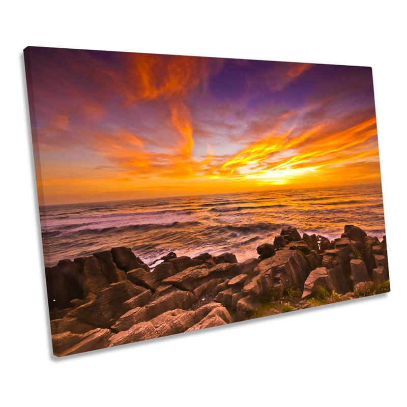 Sunset Beach New Zealand - Wrapped Canvas Print, 30.5cm H x 45.7cm W x 2cm D