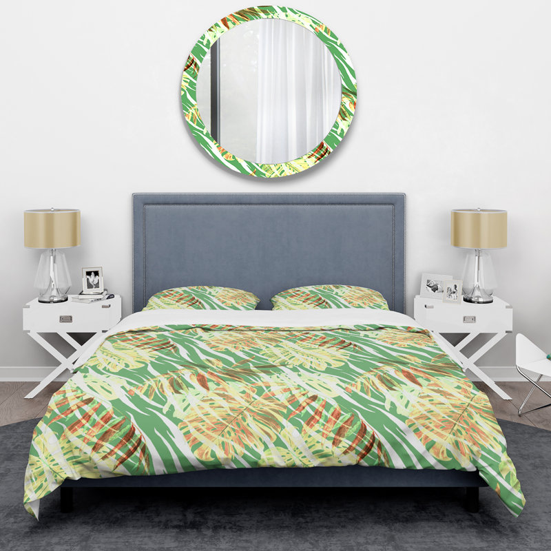Ensemble de housse de couette en microfibre vert / jaune 3 pièces, Housse de couette pour très grand lit et 2 très