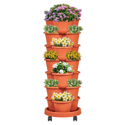 Strawberry Vertical Planters Tower Garden, 7 Tiered Stacking Herb Vegetable Planter With Support Pole Indoor And Outdoor