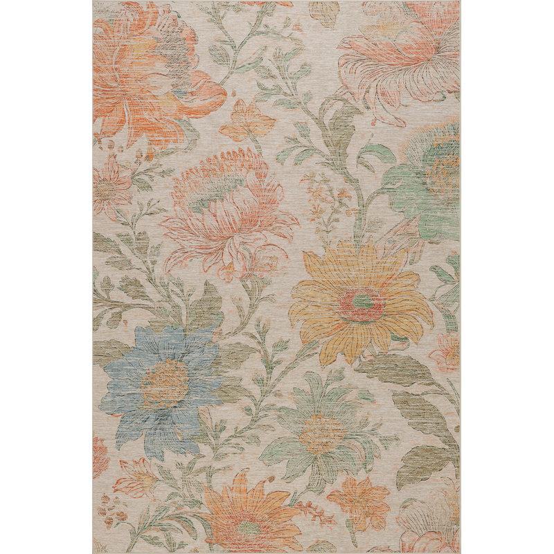 Zell Transitional Floral Machine Washable Rug, Rectangle 8'6" x 11'6"