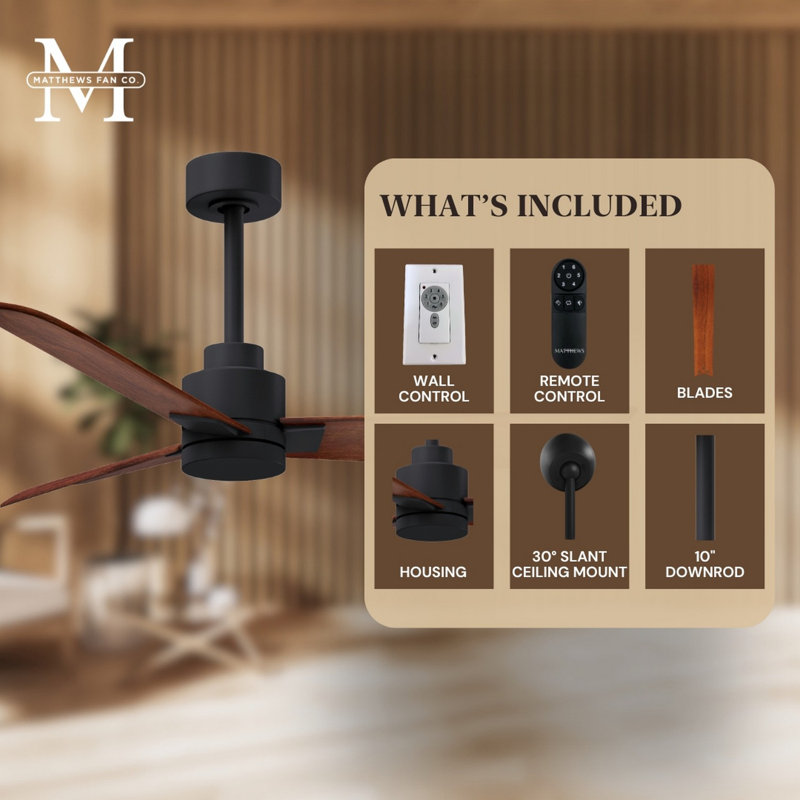 Alessandra Outdoor Downrod Ceiling Fan, Matte Black, Walnut