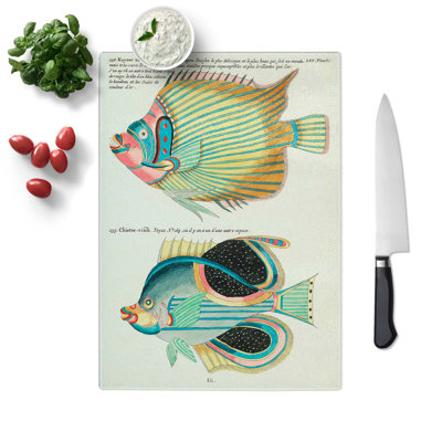 Glass East indies Fish Illustrations Lvi by Louis Renard Chopping Board