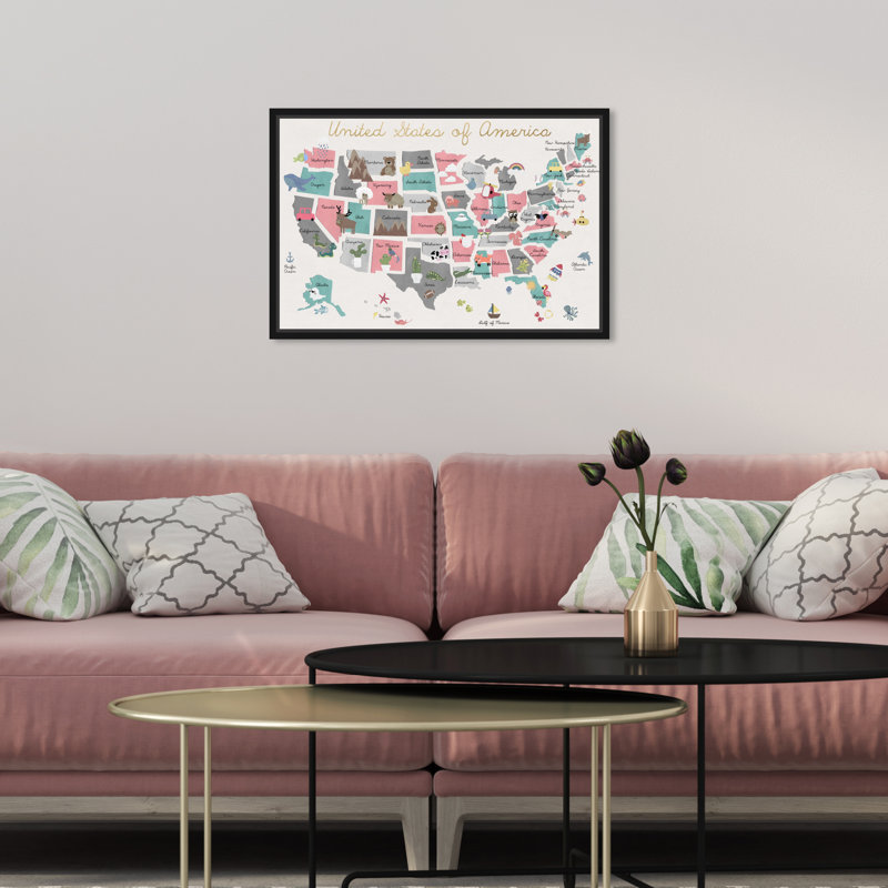 Cartes et drapeaux Aeliana «Fun Pastel Map American Country», reproduction d'art sur toile, H 10 po x l 15 po x 1,5 po