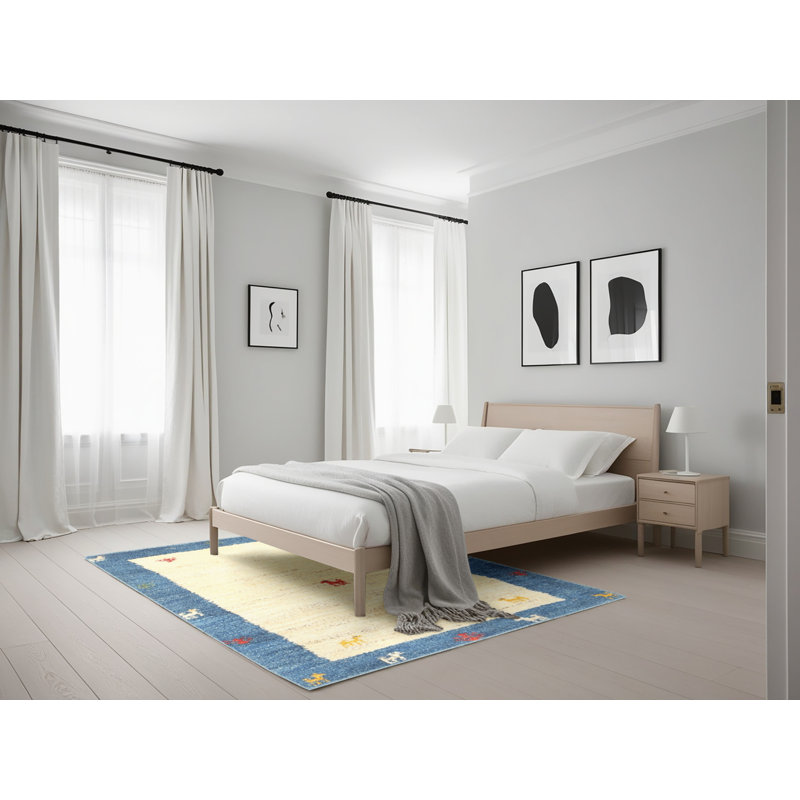 Tapis abstrait beige / bleu, Rectangle 5 pi x 7 pi