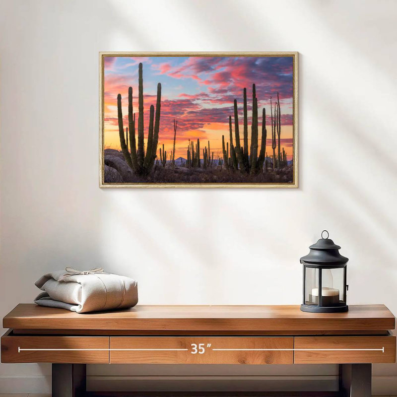Lever de soleil de Baja California, Cadre flottant en bois naturel, 19 po x 13 po