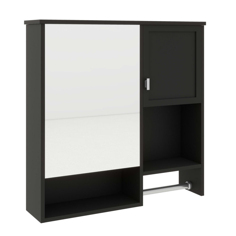 Armoire à pharmacie murale avec miroir, 29 po x 28 po, unité de rangement avec porte en miroir, tablette réglable et porte-serviette