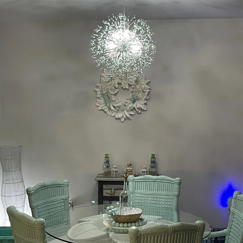 Lustre sphérique spoutnik 9 lumières Lakeyah, Chrome / turquoise