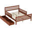 Lit plateforme en bois de noyer pleine grandeur avec garde-corps et deux tiroirs pour le rangement de la chambre à coucher, finition lisse, stabilité à 8 lattes avec les deux tiroirs de rangement latéraux, contreplaqué robuste, sommeil sécuritaire et confortable