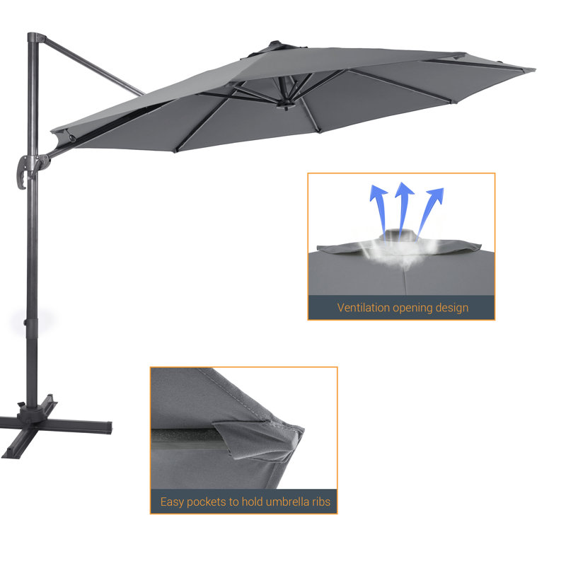 Parasol en porte-à-faux 132,1 po Sabaha, Gris