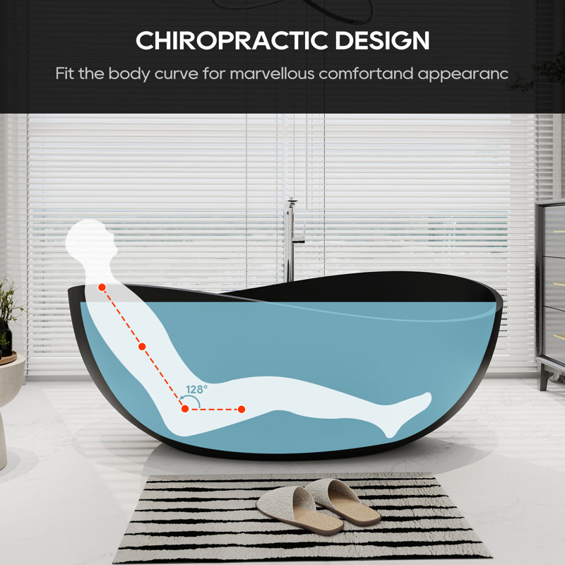 SJ STAR&JANE 5-63-B 63'' x 38'' Freestanding Soaking Solid Surface Bathtub