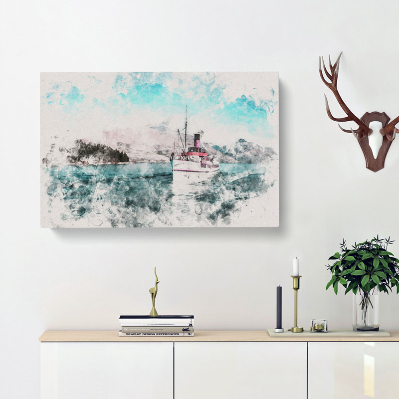 Boat On The Lake In New Zealand - Wrapped Canvas, 50cm H x 76cm W x 3cm D