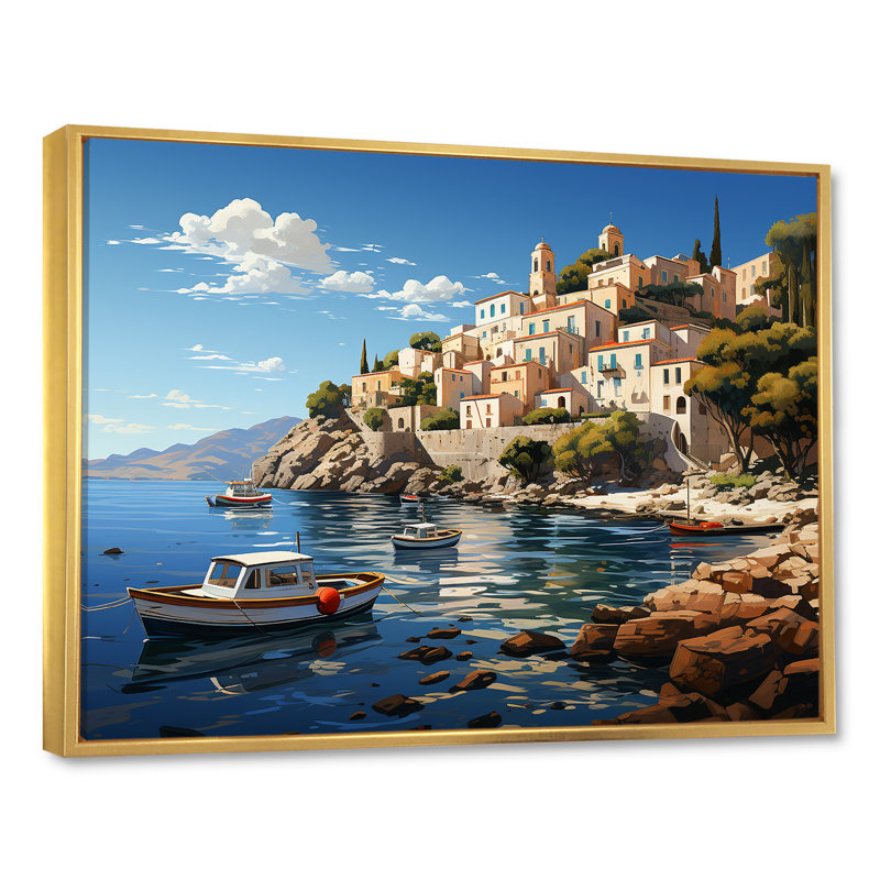 Capri, Italie, paysage côtier, rêve II - Italie, art mural paysage, Cadre flottant doré, H 34 po x l 44 po x P 1,5 po
