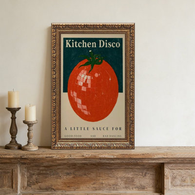 Boule disco tomate, cadre mural vintage orné – Cadre doré décoratif pour œuvres d'art.