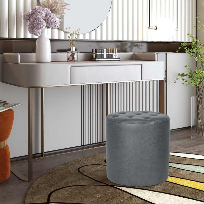 Rangi Tufted Round Standard Ottoman, Light Grey