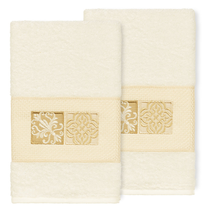 Ensemble de 2 serviettes en coton Vivian, Crème