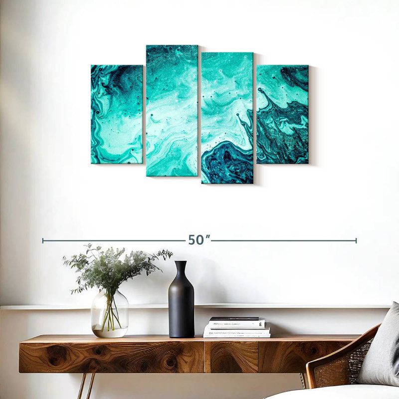 Aamarine abstrait aigue-marine de luxe, H 22 po x l 36 po