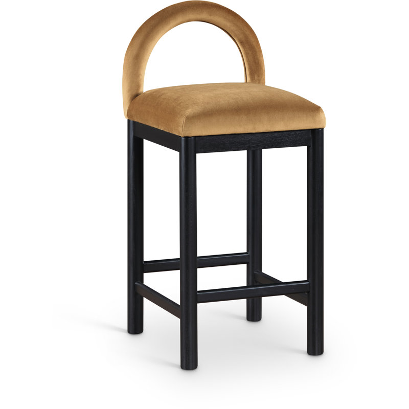 Tabouret de comptoir Conrad, Siège en velours selle / cadre noir