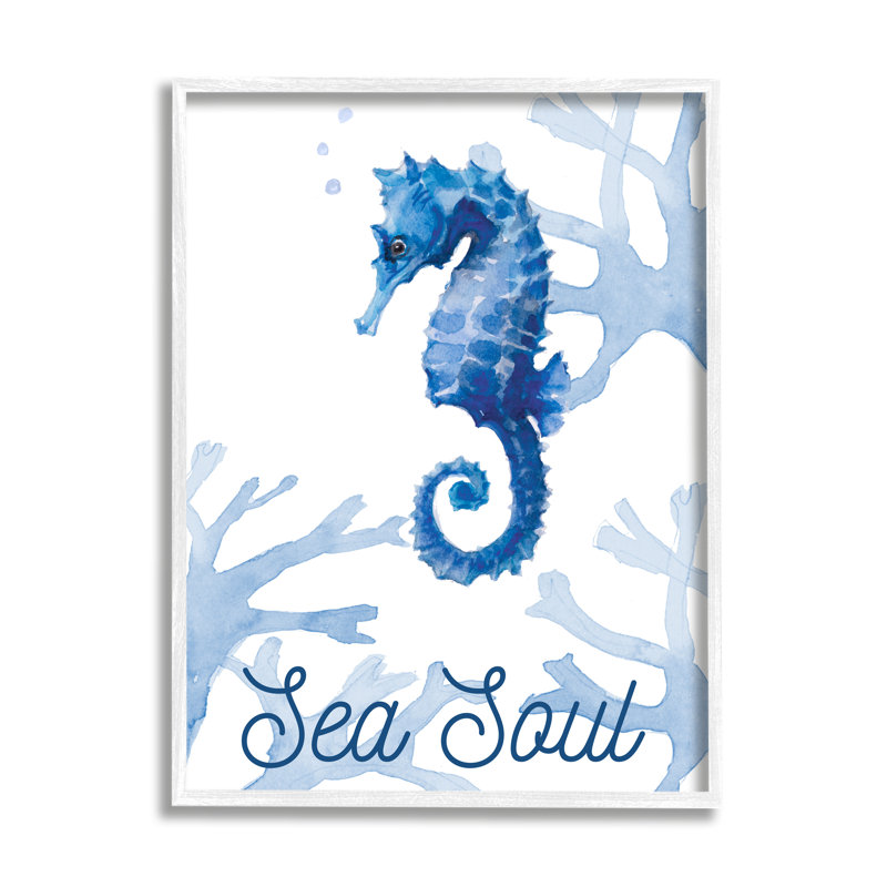 Sea Soul Sentiment Blue Seahorse Ocean, H 20 po x l 16 po x P 1,5 po, Giclée encadrée blanc bord de mer