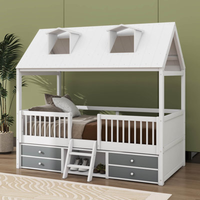 Wooden Bed Frame Embodying A House-Inspired Aesthetic