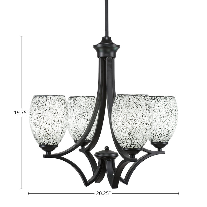 Zilo 4 Light Uplight Chandelier Shown In Dark Granite Finish With 5" Black Fusion Ice Glass, Black, Matte Black