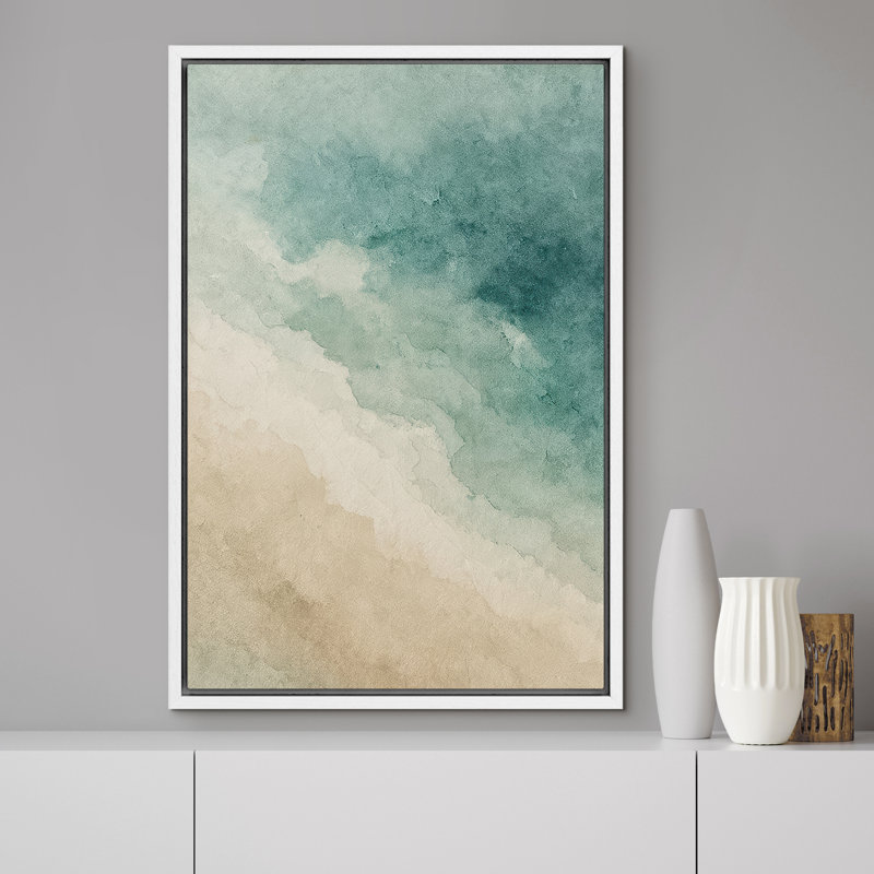 «Teal and Beige Gradient Abstract Beach Art», reproduction d'art sur toile encadrée, H 36 po x l 24 po x P 1,5 po