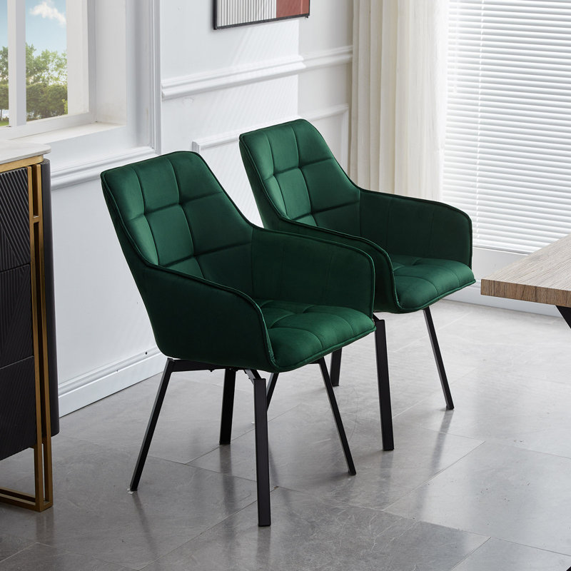 Velvet Upholstered Metal Armchair in Green, Green