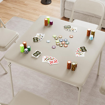 5-Piece Folding Dining Table and Chairs Set - Portable Square Table with 4 PU Upholstered Collapsible Metal Chairs - No Assembly Needed - Ideal for Dining Room, Living Room, Office, or Camping