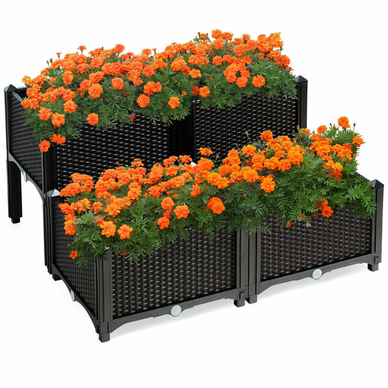 Pot à fleurs surélevé en plastique Mckeon, Brun