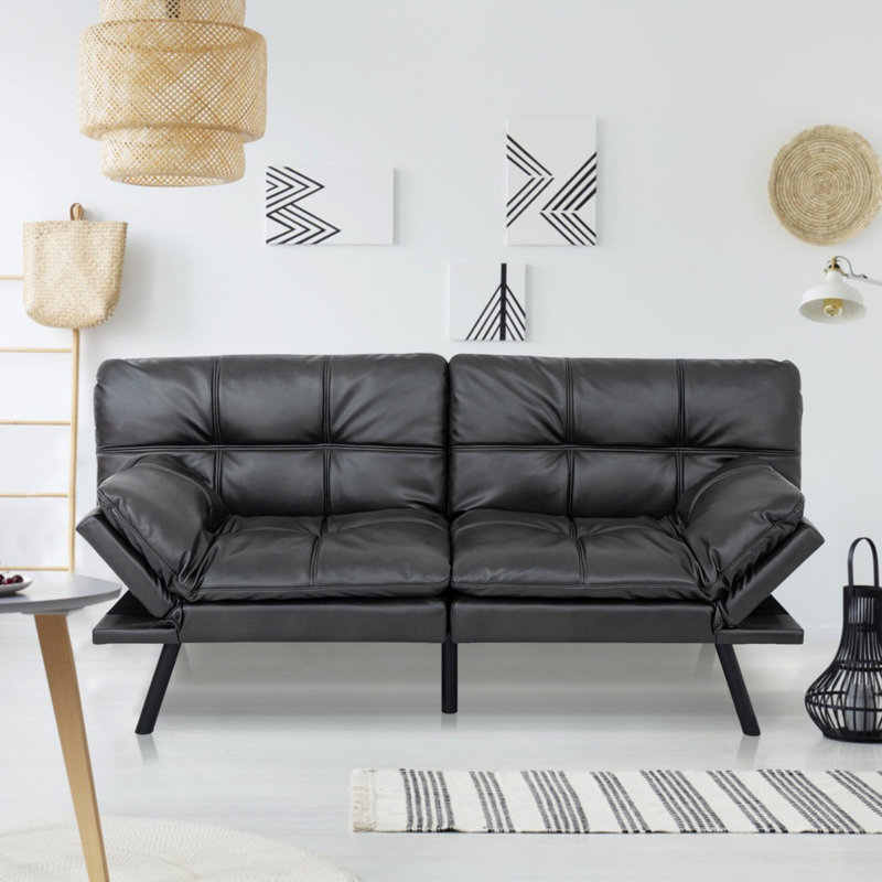 71" Folding Futon Sofa Bed, Space-Saving Loveseat To Twin Bed For Guest & Living Room, Matte Black 