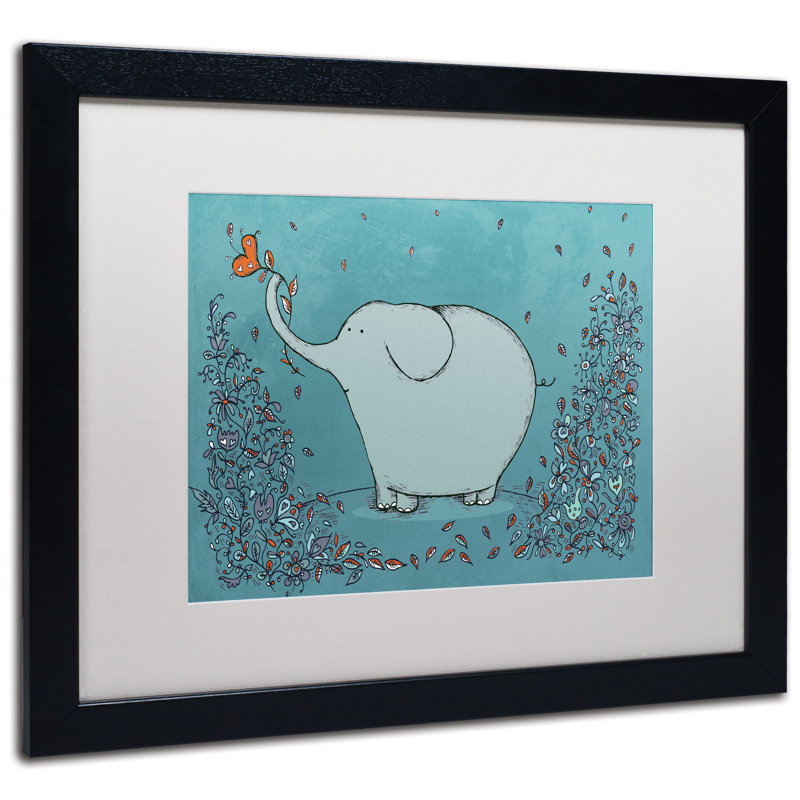 « jardin éléphant », art encadré, Blanc, H 16 po x l 20 po