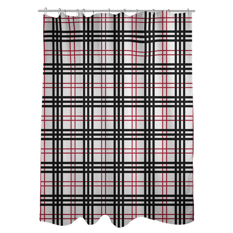 Rideau de douche simple à carreaux Baltimore, White/Red/Black