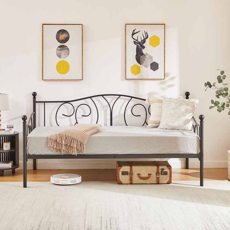 Korecky Twin Size Daybed Frame, Metal Daybed Frame with Headboard, Sofa Bed for Living Room Guest Room, Black