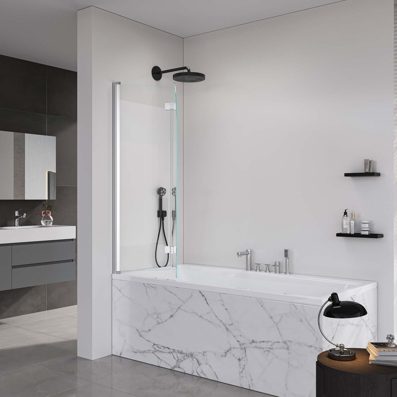 Portes de douche pliantes sans cadre pour baignoire, porte en verre trempé épais de 1/4 po (6 mm), porte de baignoire pivotante pour salle de bain