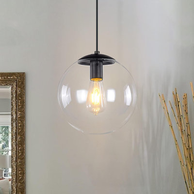 Modern Adjustable Glass Pendant Light With Black Finish For Living Room, Bedroom, And Kitchen, Compatible With Multiple Bulb Types