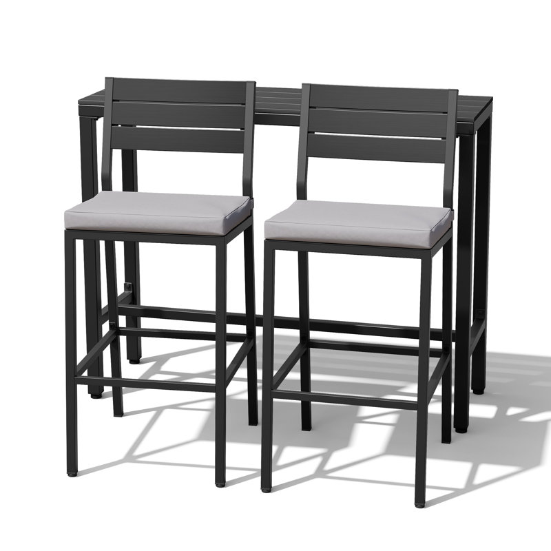 Ensemble de salle à manger pour 2 personnes en métal avec table de bar rectangulaire, coussins inclus, Gris, Noir