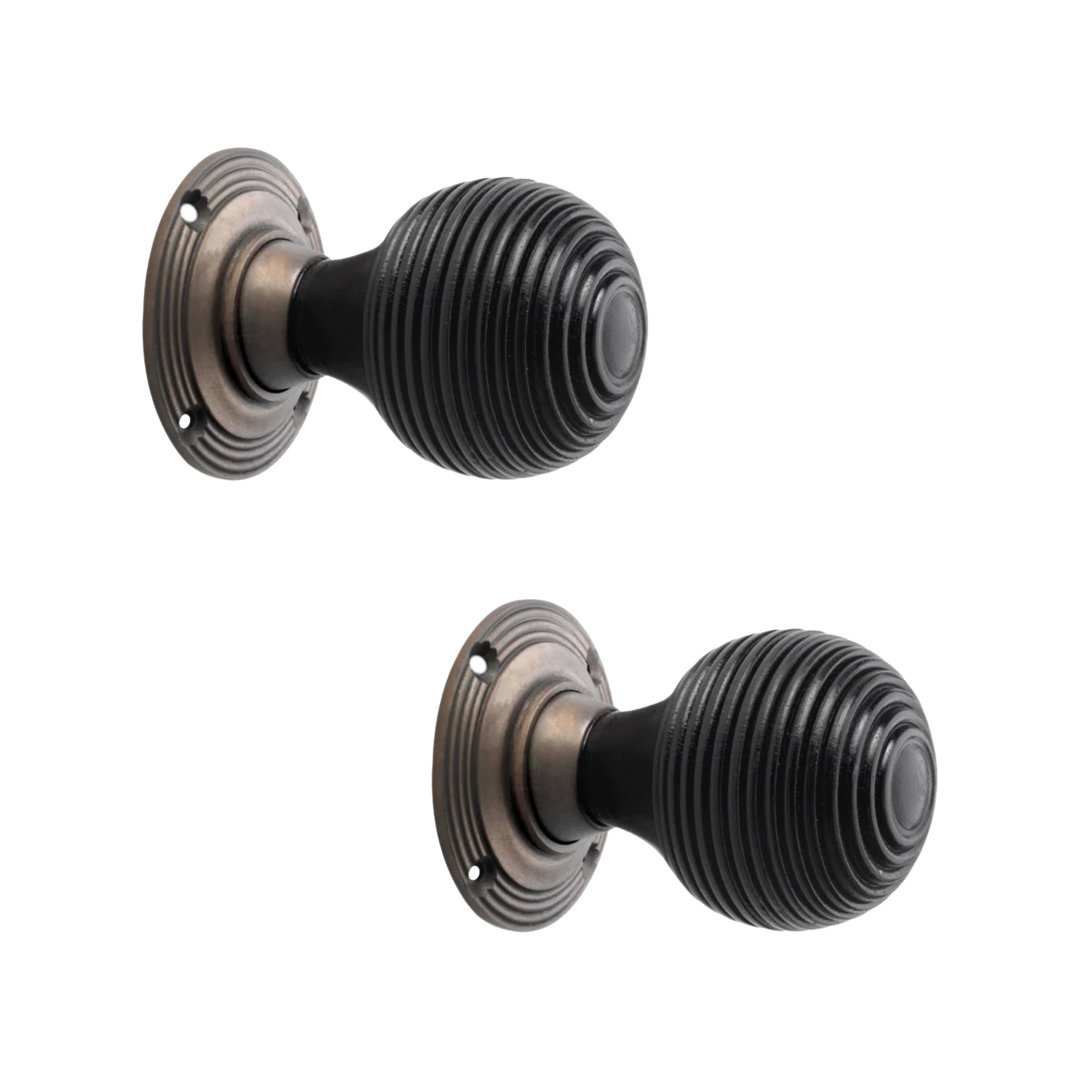 Spira Brass Ebonised Beehive Rim And Mortice Door Knob Matt Antique 2 Pack - Image 4