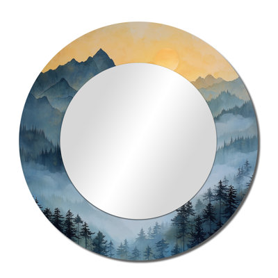 Misty Mountain Sunrise I - Landscape Mountains Decorative Mirror Wall Art - Printed On Metal