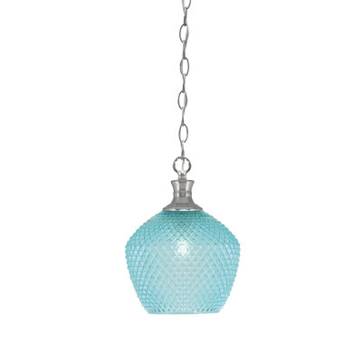 Luminaire suspendu Quapaw Zola avec verre texturé turquoise 9 po