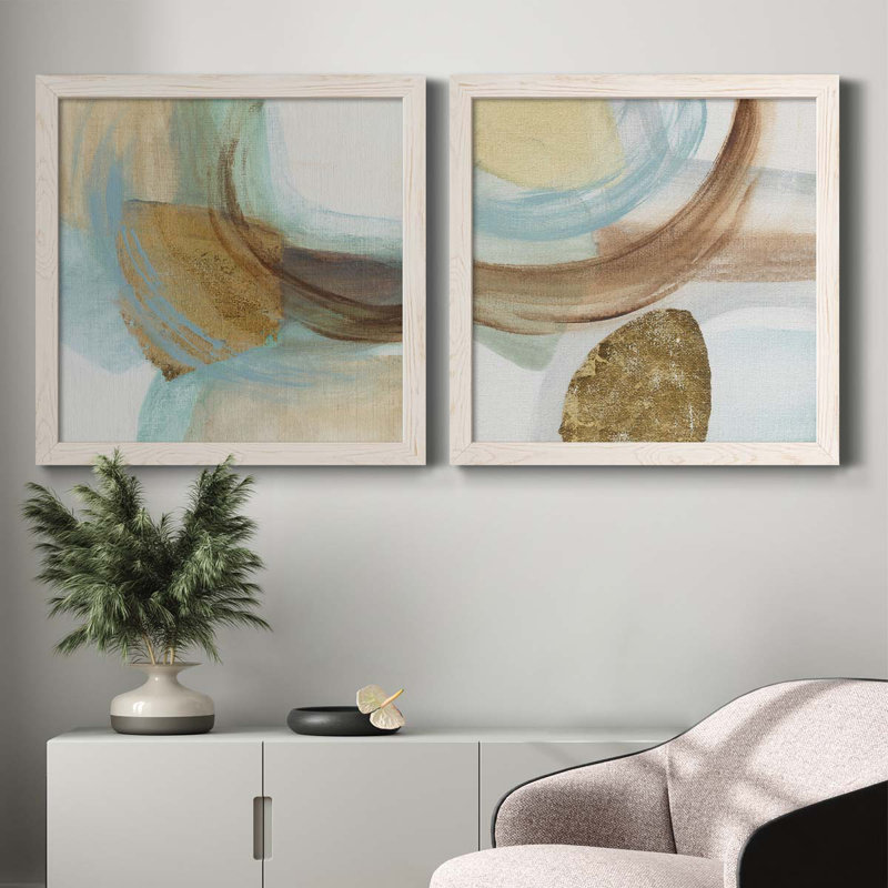 Blue Rythme I - Ensemble de 2 peintures sur toiles, H 24 po x l 48 po x P 1 po, Toile blanche encadrée