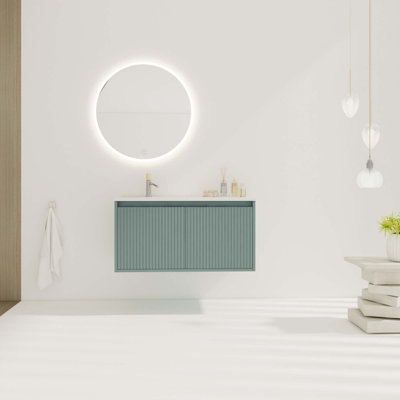 Meuble-lavabo flottant avec lavabo en résine en forme de goutte