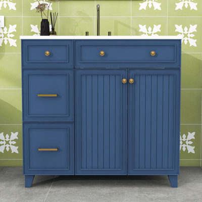 Meuble-lavabo de salle de bain avec lavabo, tiroirs de rangement et tablette