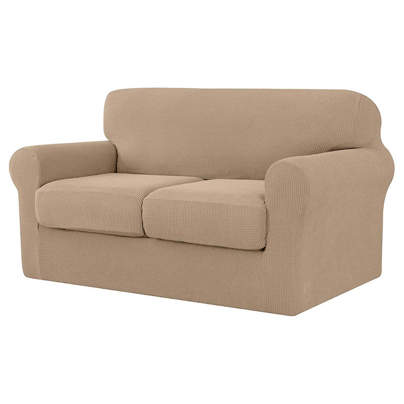 Box Cushion Loveseat Slipcover, Khaki Polyester Blend
