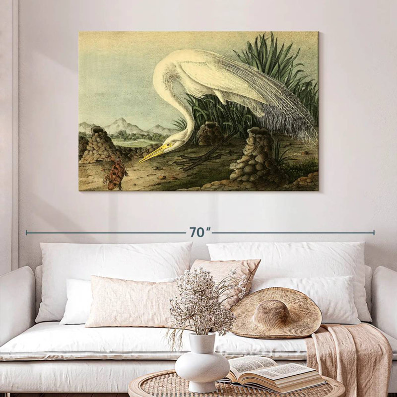 Bramon héron blanc d'oiseaux d'Amérique, H 32 po x l 48 po