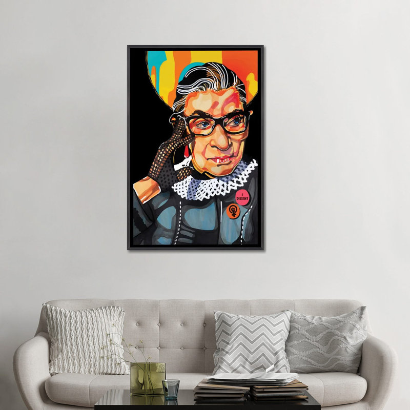 Ruth Bader Ginsburg - impression d'art graphique, Pas de tapis, Toile avec cadre noir patiné, H 32 po x l 48 po x 1,5 po