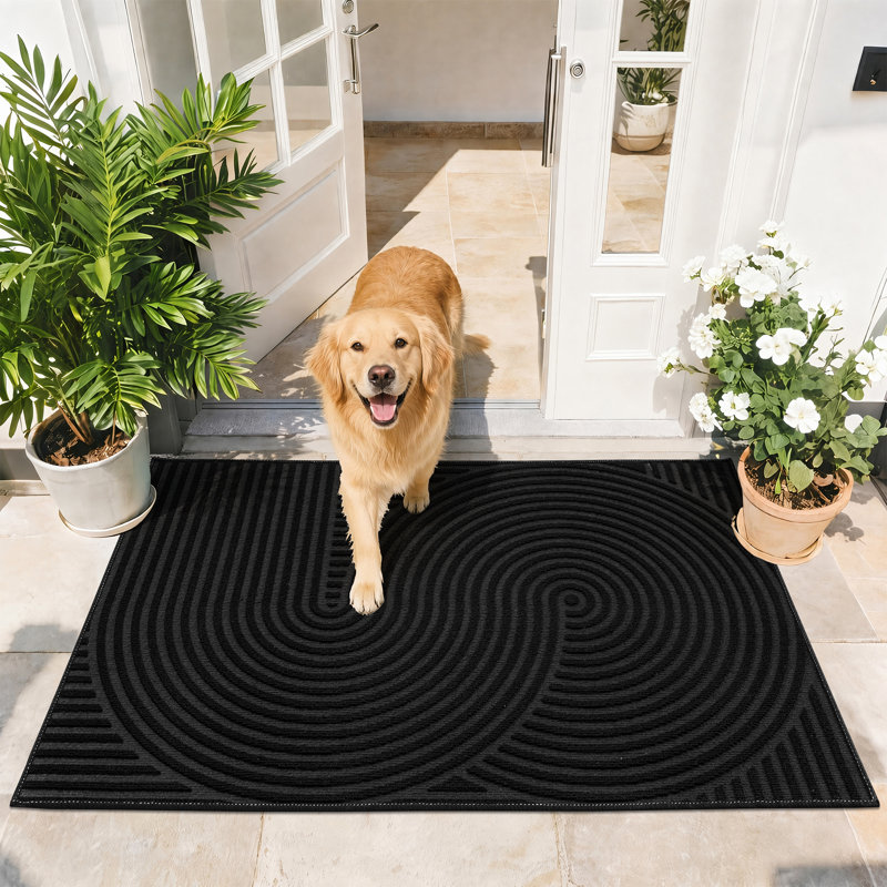 Tapis de porte d'extérieur géométrique antidérapant et résistant aux taches, Black