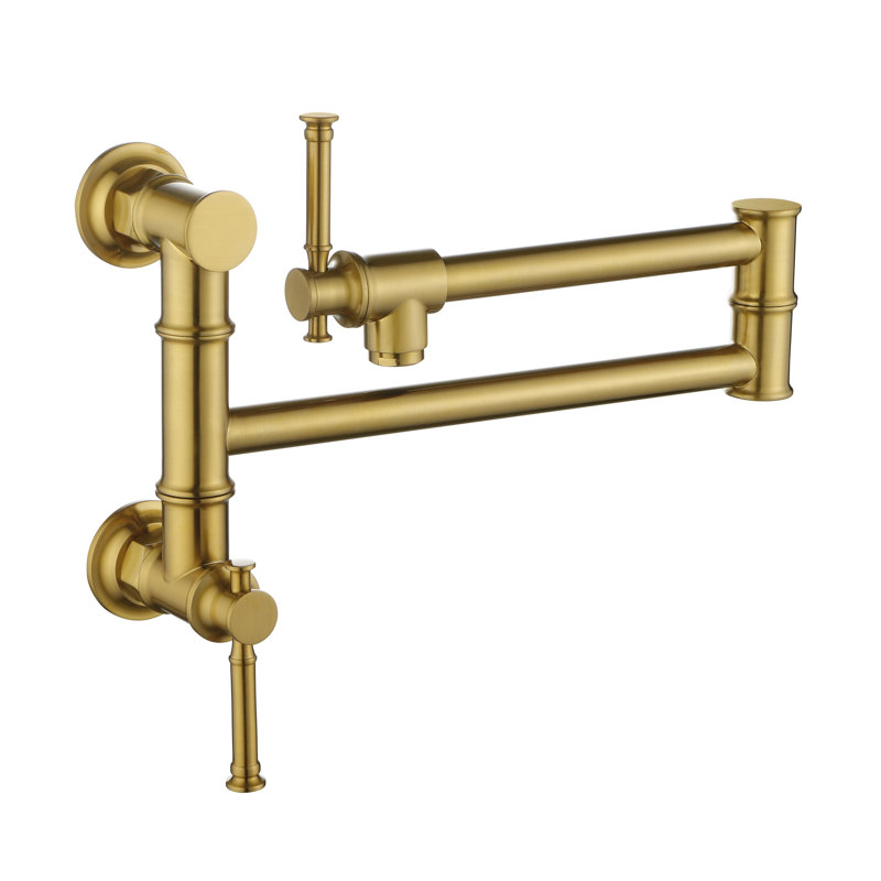 Modern Brass Pot Filler Faucet - Wall Mounted With Foldable Arm Brushed Gold Plating Smooth Water Delivery And Build Folding Structure