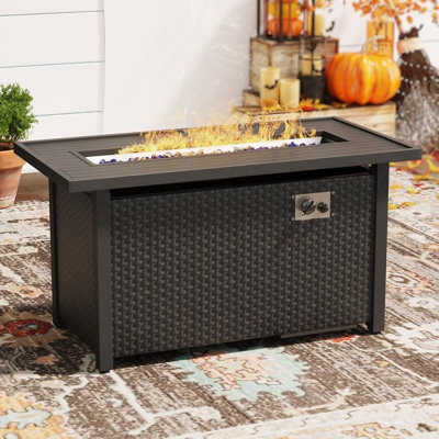 Table de foyer d'extérieur 45 po au propane rectangulaire en rotin pour l'extérieur