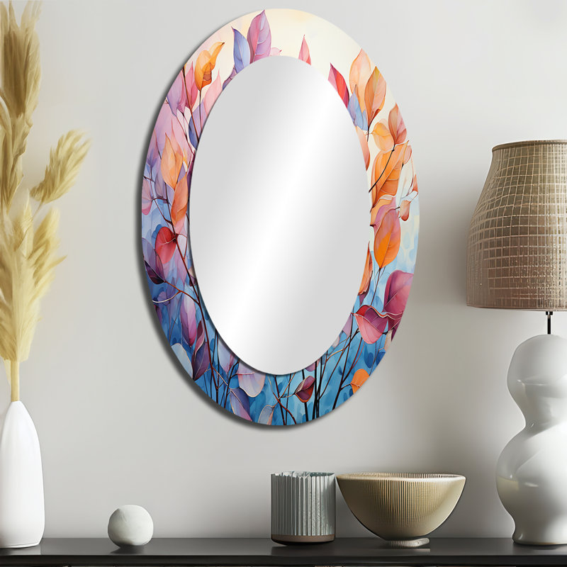 Dreamy Colorful Foliage - Grand miroir mural ovale sur métal, 36 po x 24 po