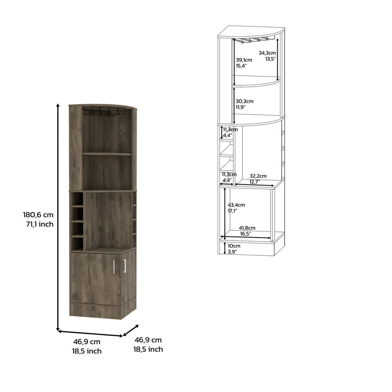 Stylish Corner Bar Cabinet with Ample Storage and Display Space for Your Beverage Collection and Barware., Brown