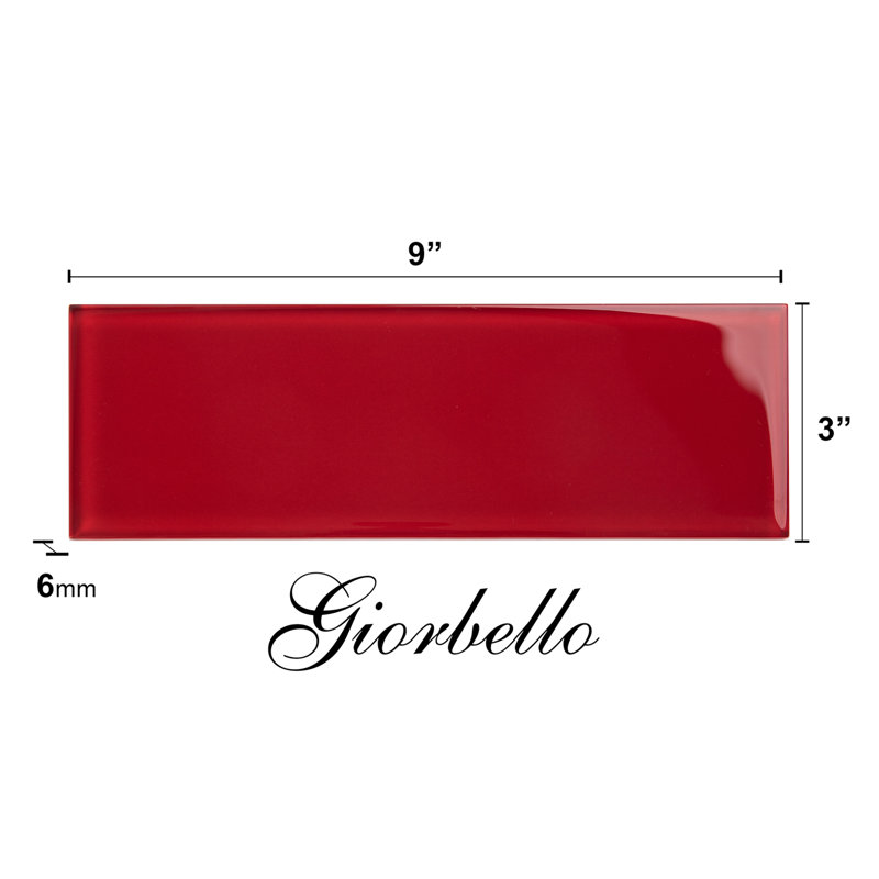 3" x 9" Glass Subway Tile, Ruby Red